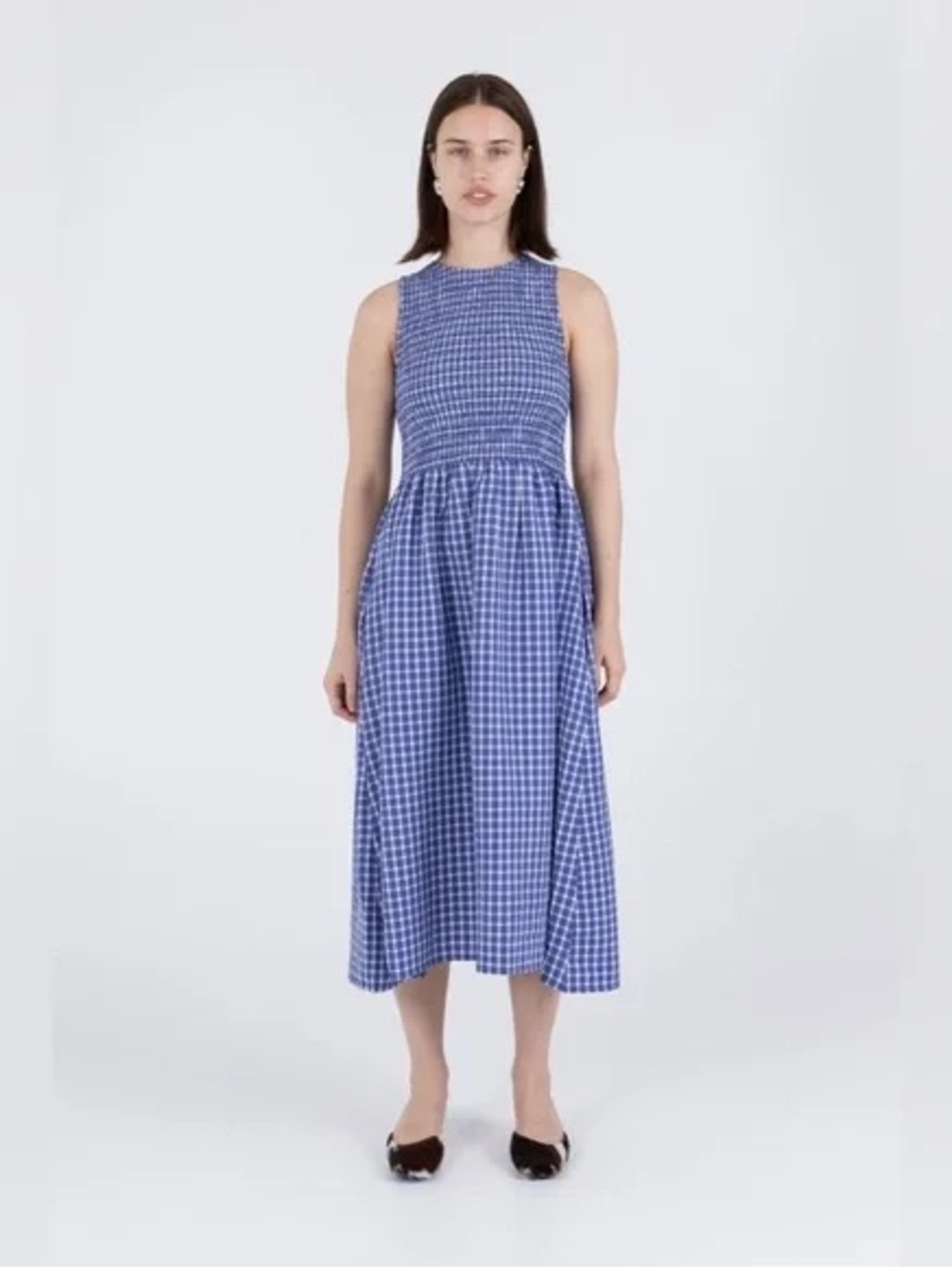 Wray Blue Gingham Sleeveless Midi Dress